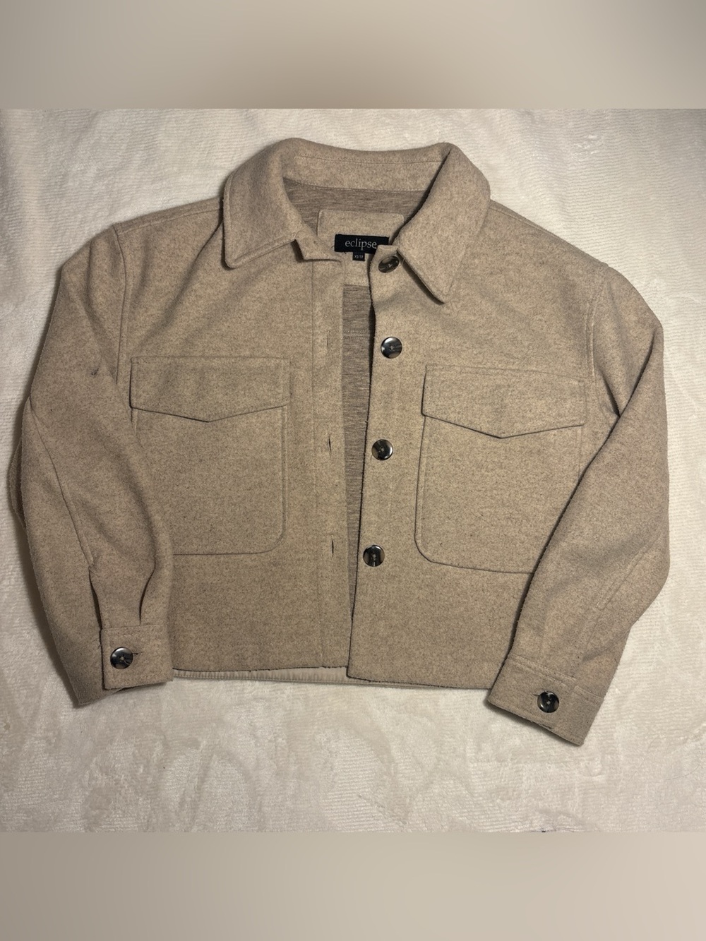 Eclipse Tan Button-Front Wool-Blend Shirt Jacket